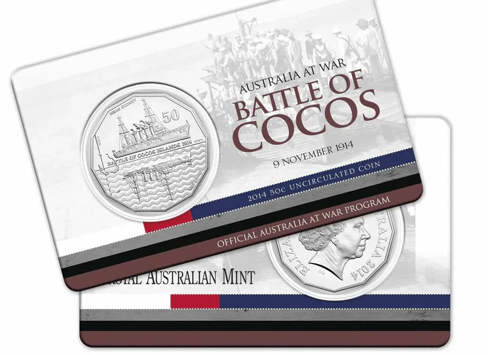 2014 Australia at War - "Battle of Cocos" 50 cent Uncirculated carded RAM