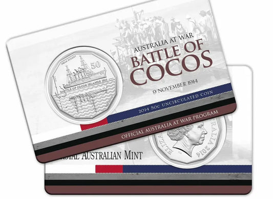 2014 Australia at War - "Battle of Cocos" 50 cent Uncirculated carded RAM