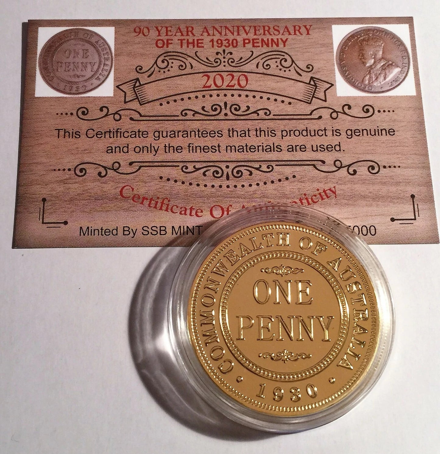 2020 1 oz 90 year anniversary of the 1930 penny coin Finished in .999 Gold