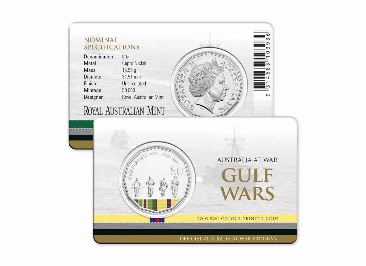 2016 Australia at War - "GULF WARS" 50 cent Uncirculated carded RAM