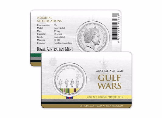 2016 Australia at War - "GULF WARS" 50 cent Uncirculated carded RAM