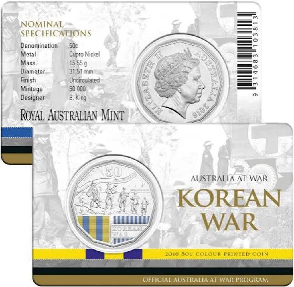 2016 Australia at War - "KOREAN WAR" 50 cent Uncirculated carded RAM