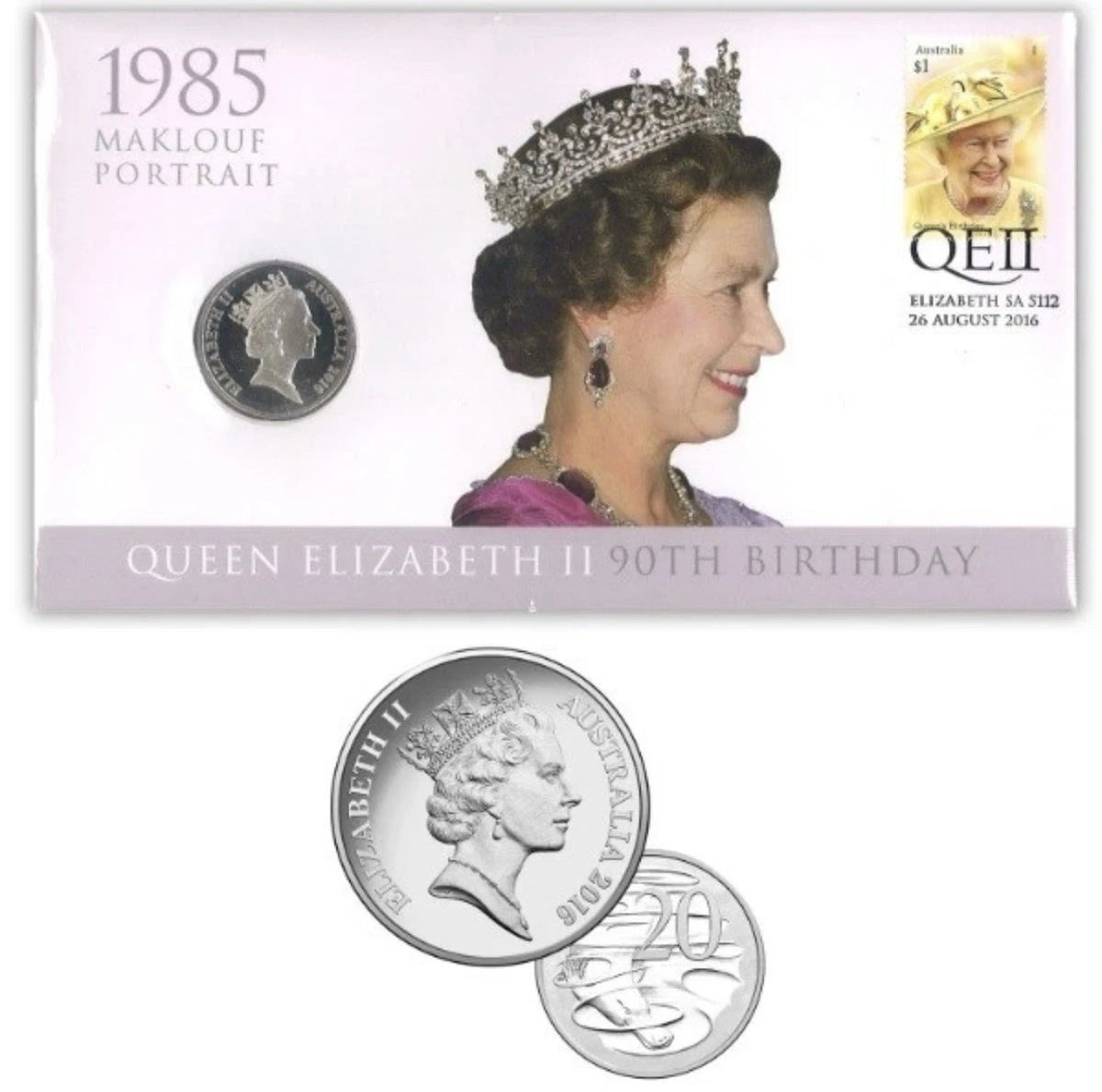 2016 20c RAM Queen Elizabeth II 90th Birthday 1985 Maklouf Portrait PNC
