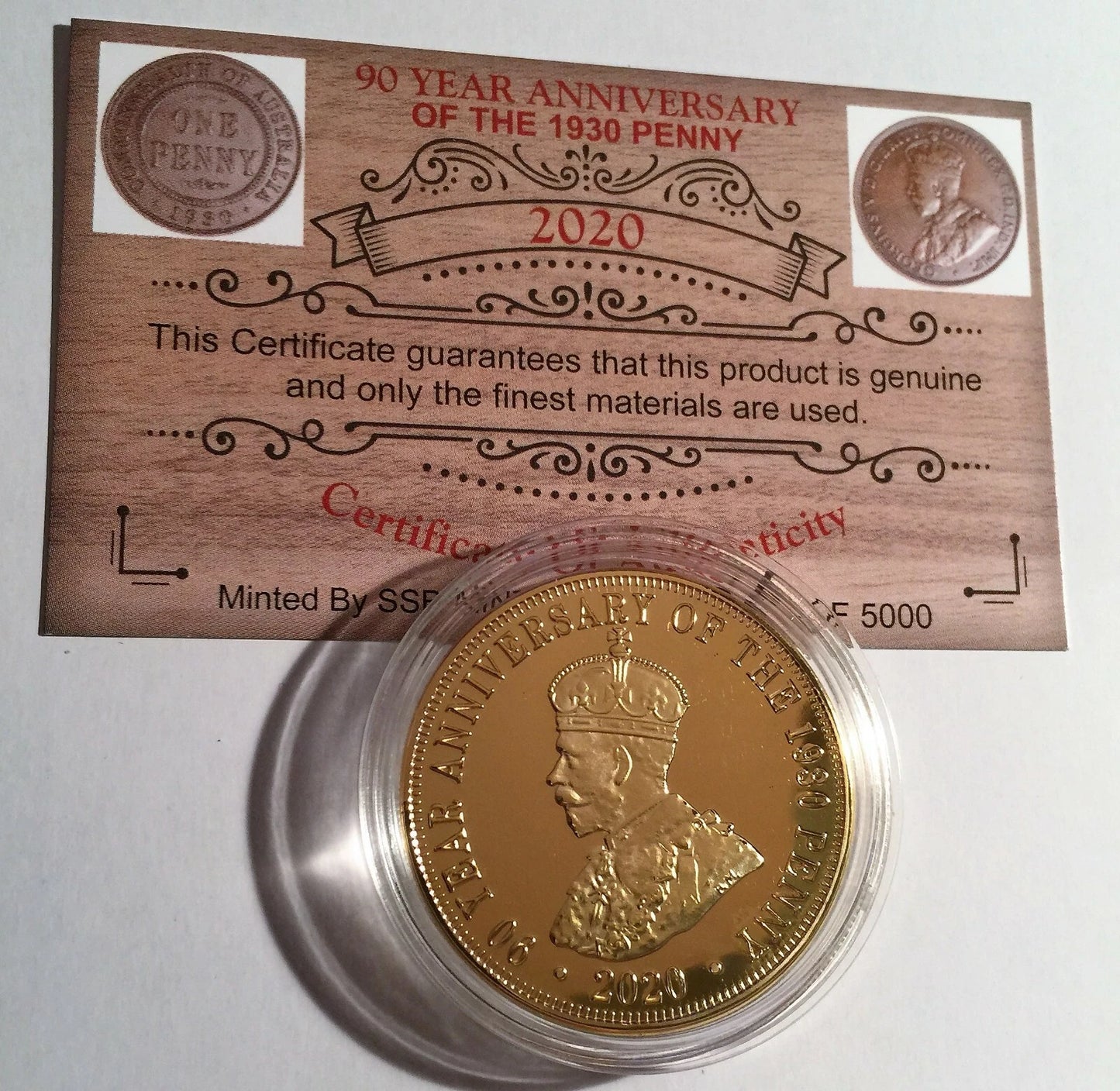 2020 1 oz 90 year anniversary of the 1930 penny coin Finished in .999 Gold