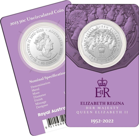 2023 50 Cent Uncirculated Coin: "Elizabeth Regina 1952-2022."
