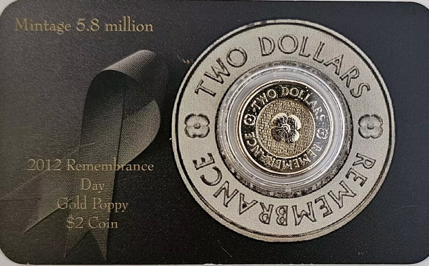 2012 Australian $2 GOLD Poppy Coin uncirculated from Roll on Custom Card