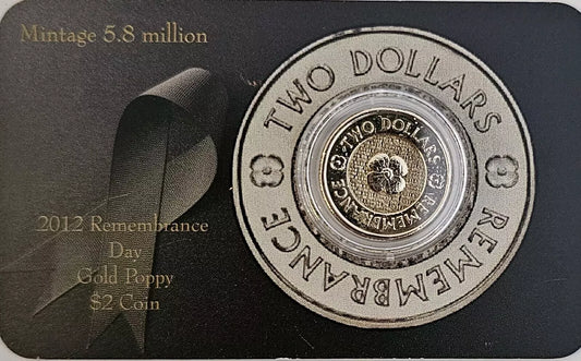 2012 Australian $2 GOLD Poppy Coin uncirculated from Roll on Custom Card