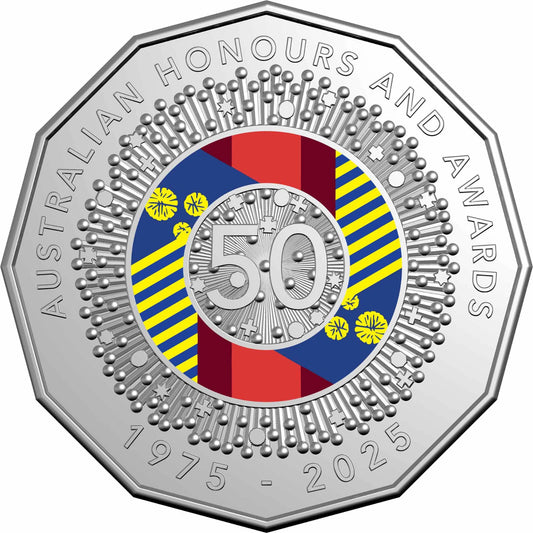 Australia 2025 50 Years of Australian Honours System Coloured 50c UNC Coin
