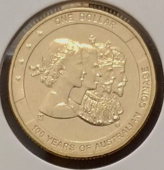 2010 Australia $1 One Dollar Coin 100 Years of Australian Coinage - Privy Mark B