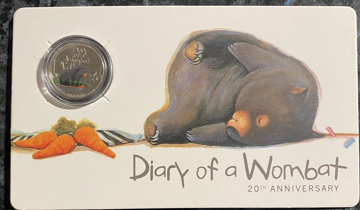 2022 DIARY OF A WOMBAT 20th Anniversary Coloured 20c Coin On Card