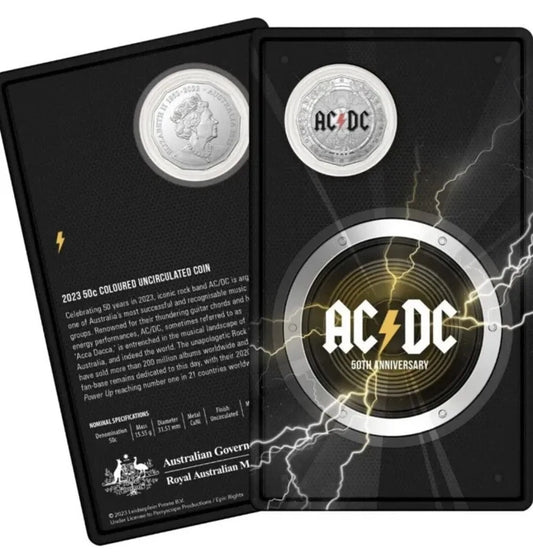 2023 50c AC/DC 50th Anniversary Colour Uncirculated Coin on Card