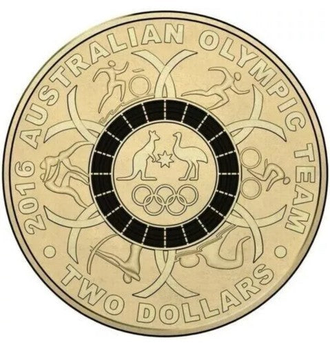 2016 $2 BLACK RIO OLYMPIC RING COLOURED COIN CIRCULATED