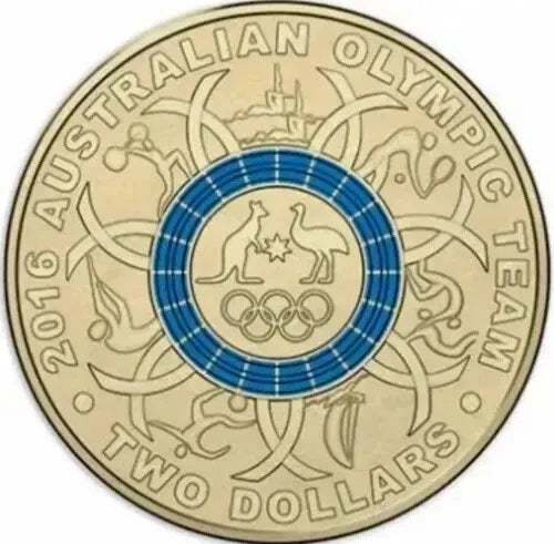 2016 $2 BLUE RIO OLYMPIC RING COLOURED COIN  UNC