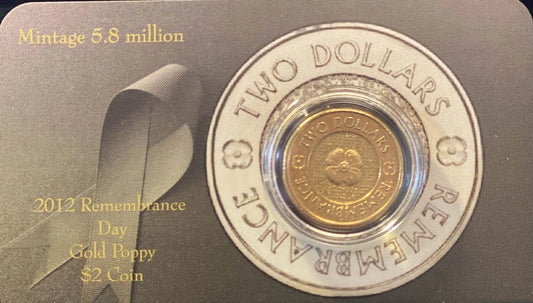 2012 Remembrance Day Gold Poppy $2 Coin in Card  5.8million minted