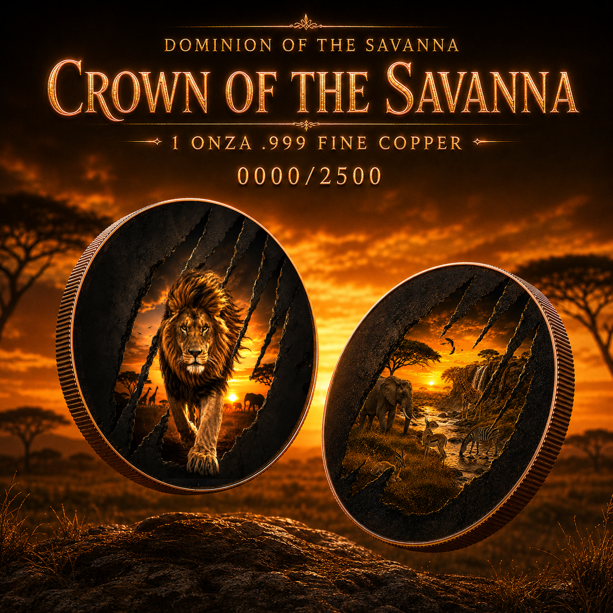 PRE ORDER - 2026 Crown of the Savanna Lion Colorized 1oz .999 Copper Colorized Medal