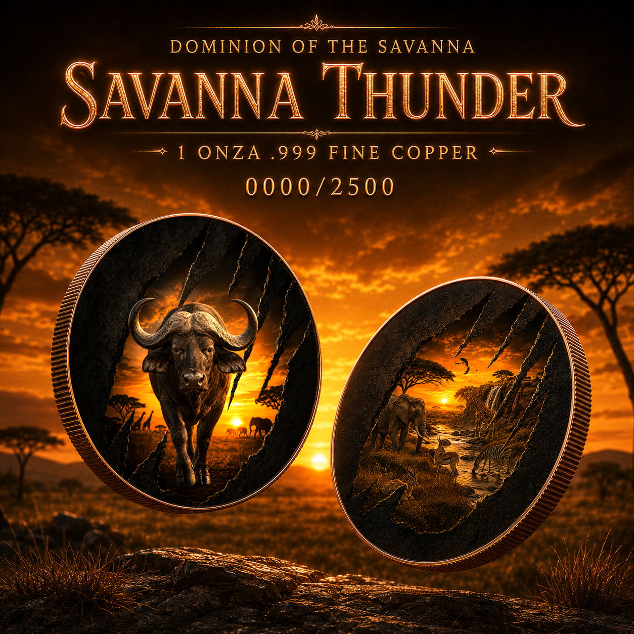 PRE ORDER - 2026 Savanna Thunder Wildabeast Colorized 1oz .999 Copper Colorized Medal