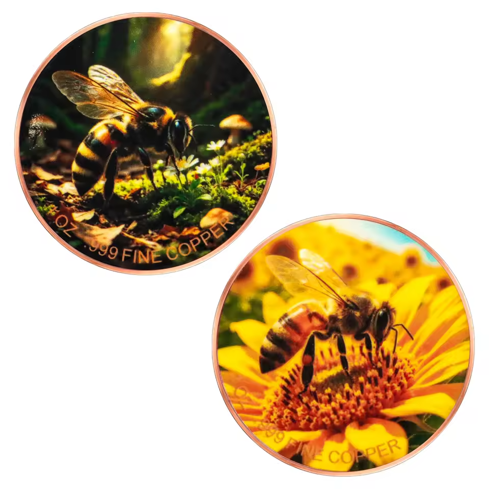 Honey Bee 1 OZ .999 Fine Copper Commemorative Coin Sunflower Bee