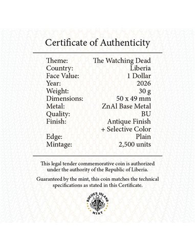 2026 "THE WATCHING DEAD" 30g CN Coin $1 Liberia