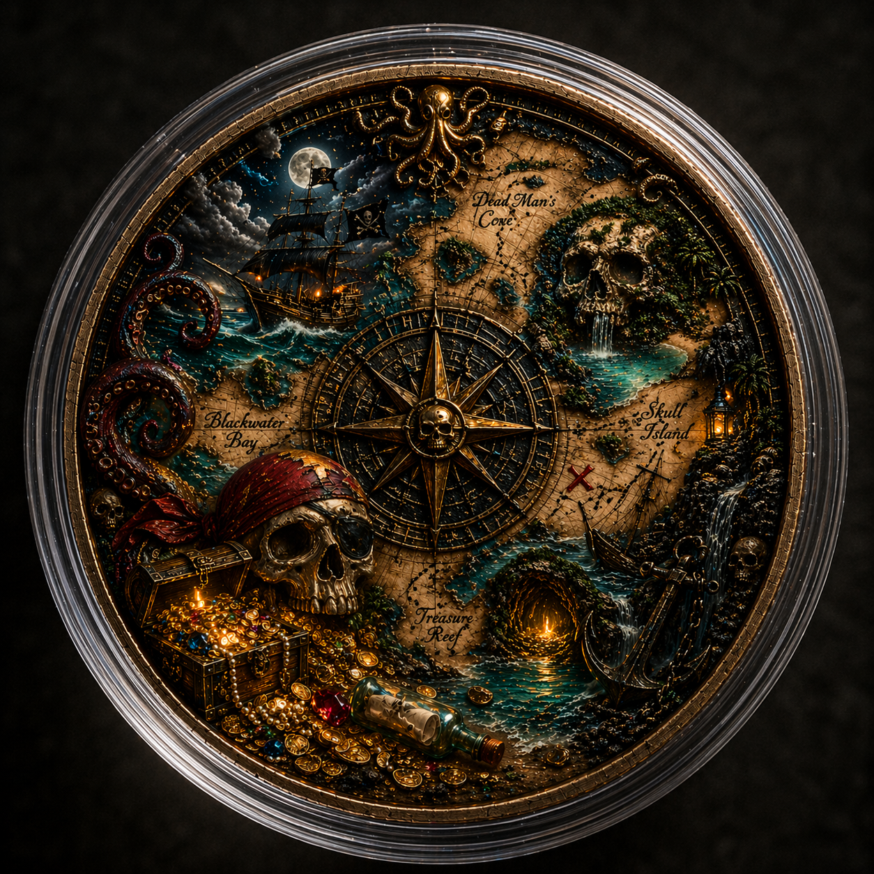 "Pirate Treasure Cursed Map " 1 OZ Copper Collectible – Skull Island Nautical Treasure Piece