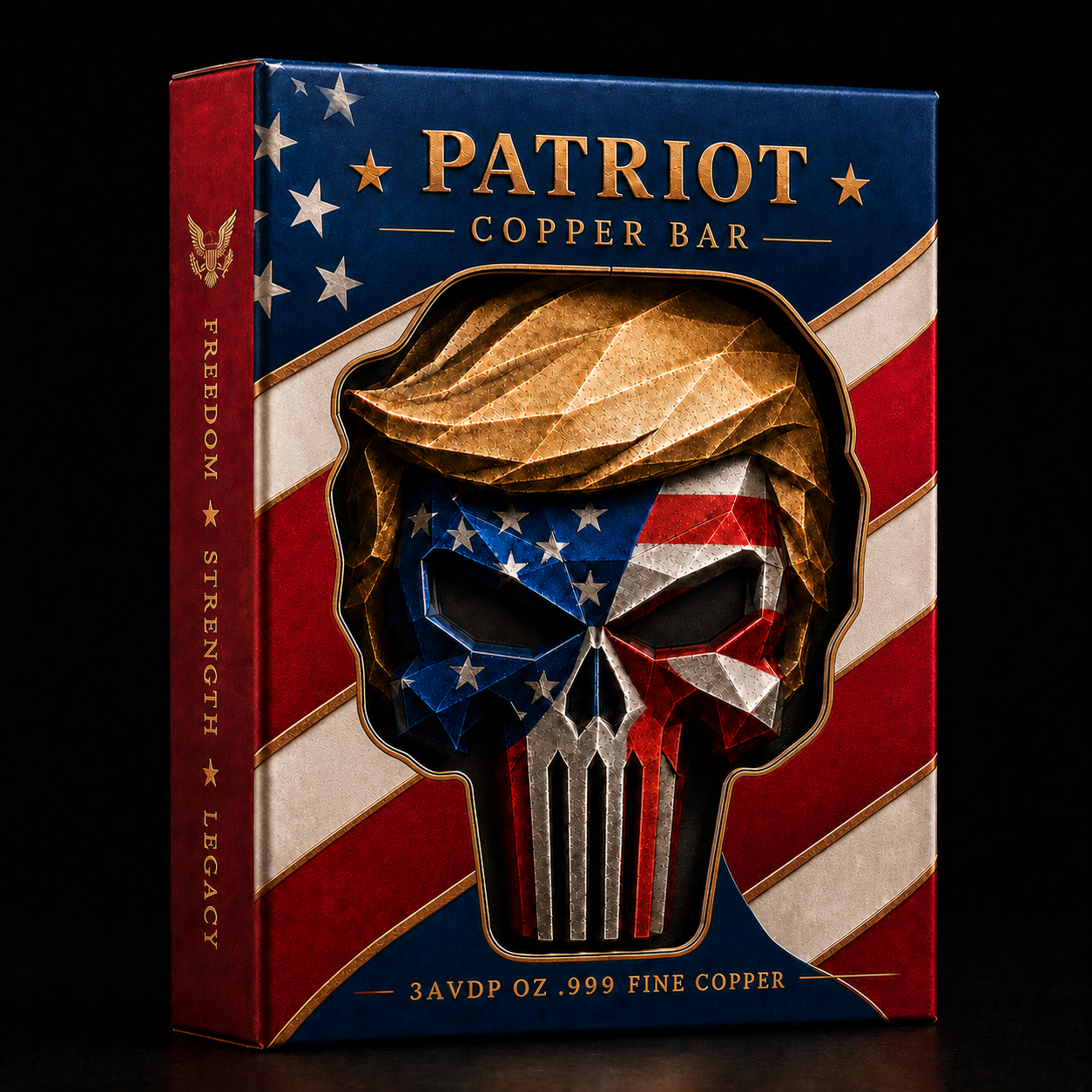 PRE ORDER - 2026 Trump Patriot Skull Copper Bar – 3 AVDP oz .999 Fine Copper Collectible