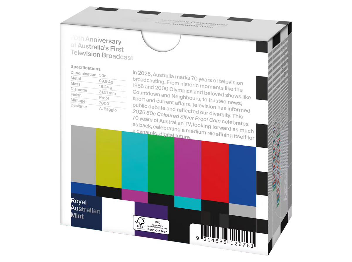 NEW RELEASE - 2026 50c Coloured Silver Proof Coin - 70th Anniversary of Australia’s First Television Broadcast